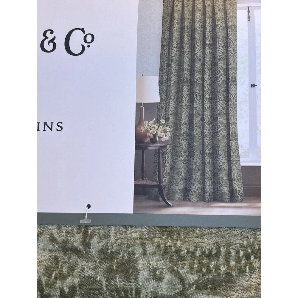 William Morris Window Curtains Panels 38X96 Strawberry Thief Green Embossed New